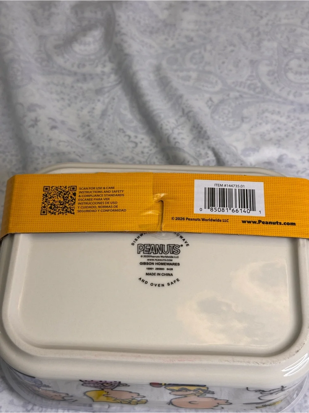 Peanuts Gang Chow Time Stoneware 32 oz Lunchbox with microwave steam release lid